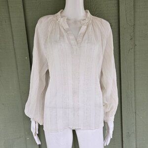 New JOIE White Gold Striped Boho Peasant Blouse Top XS